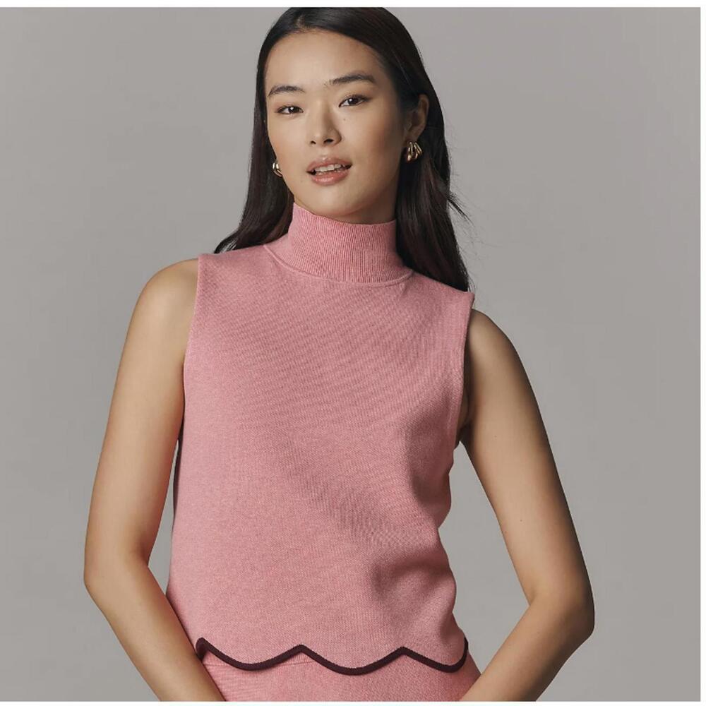 Maeve Scalloped Turtleneck Sweater Tank Top Candy Pink NWT Size Large